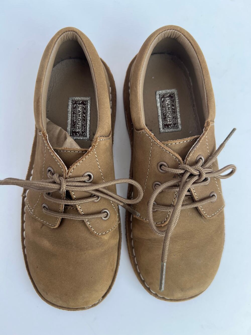 L'Amour Tyler 5012 Khaki Nubuck Leather Lace Up Oxford Shoes Youth Size 1